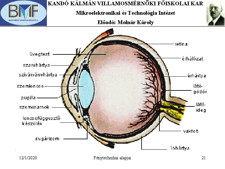 KANDÓ KÁLMÁN VILLAMOSMÉRNÖKI FŐISKOLAI KAR Mikroelektronikai és Technológia Intézet Előadó: Molnár Károly 12/1/2020 Fénytechnikai