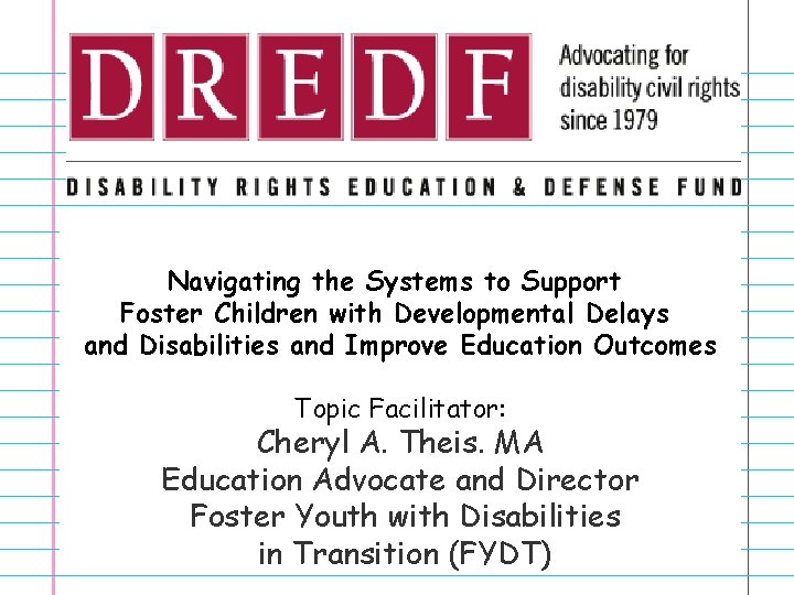 Navigating the Systems to Support Foster Children with Developmental Delays and Disabilities and Improve