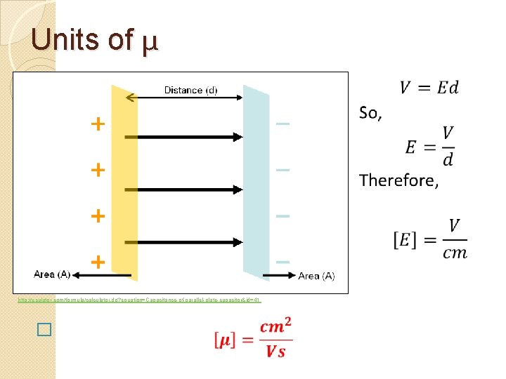 Units of μ http: //eculator. com/formula/calculator. do? equation=Capacitance-of-parallel-plate-capacitor&id=41 � 