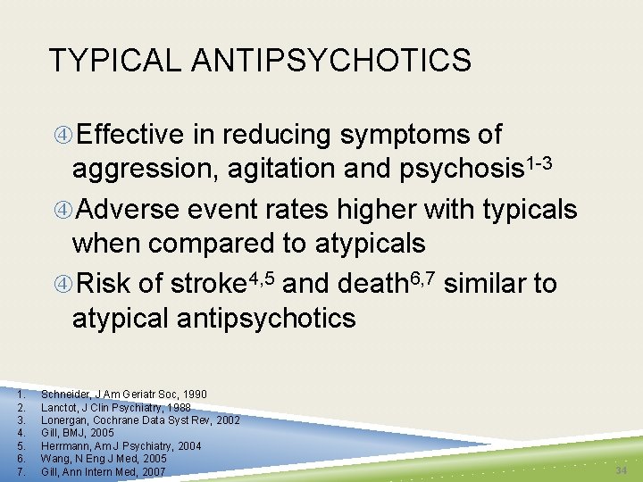 TYPICAL ANTIPSYCHOTICS Effective in reducing symptoms of aggression, agitation and psychosis 1 -3 Adverse
