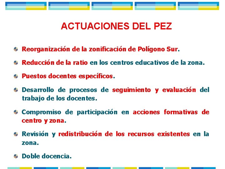 ACTUACIONES DEL PEZ Reorganización de la zonificación de Polígono Sur. Reducción de la ratio