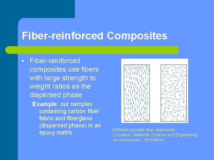 Fiber-reinforced Composites • Fiber-reinforced composites use fibers with large strength to weight ratios as