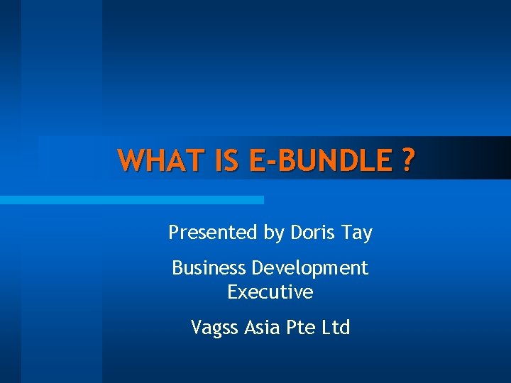 WHAT IS E-BUNDLE ? Presented by Doris Tay Business Development Executive Vagss Asia Pte