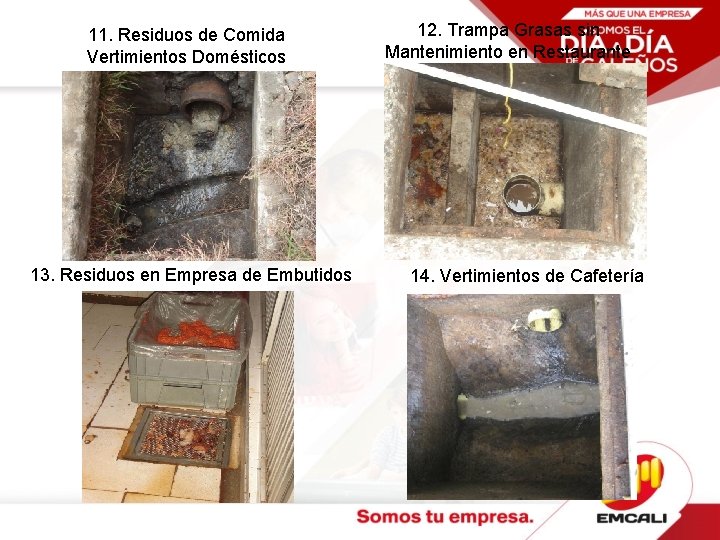 11. Residuos de Comida Vertimientos Domésticos (Cafetería) 13. Residuos en Empresa de Embutidos 12.