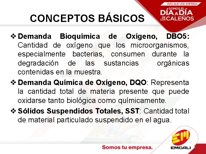 CONCEPTOS BÁSICOS v Demanda Bioquímica de Oxígeno, DBO 5: Cantidad de oxígeno que los