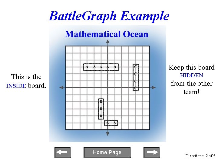 Battle. Graph Example Keep this board HIDDEN This is the INSIDE board. from the