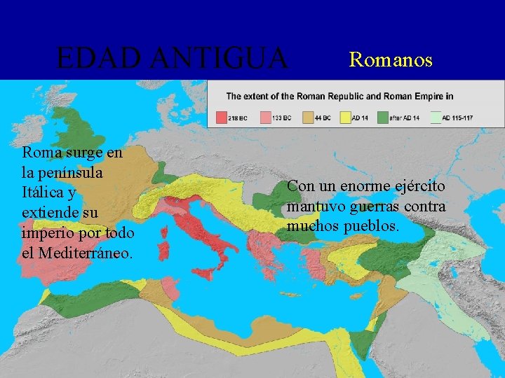 EDAD ANTIGUA Roma surge en la península Itálica y extiende su imperio por todo