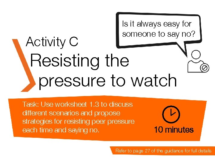 Activity C Is it always easy for someone to say no? Resisting the pressure