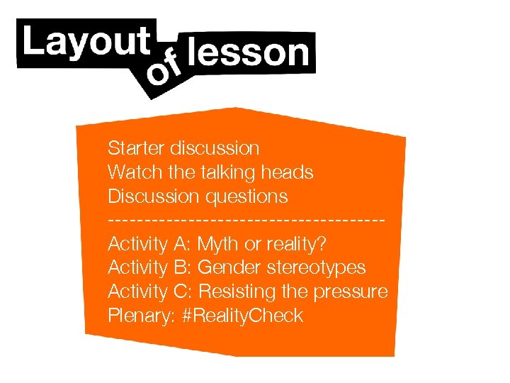 Starter discussion Watch the talking heads Discussion questions -------------------Activity A: Myth or reality? Activity