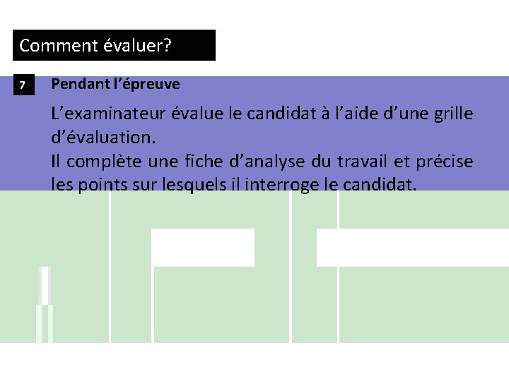 Comment évaluer? 7 Pendant l’épreuve L’examinateur évalue le candidat à l’aide d’une grille d’évaluation.