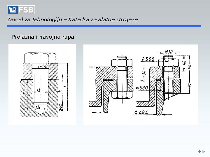 Zavod za tehnologiju – Katedra za alatne strojeve Prolazna i navojna rupa 8/16 