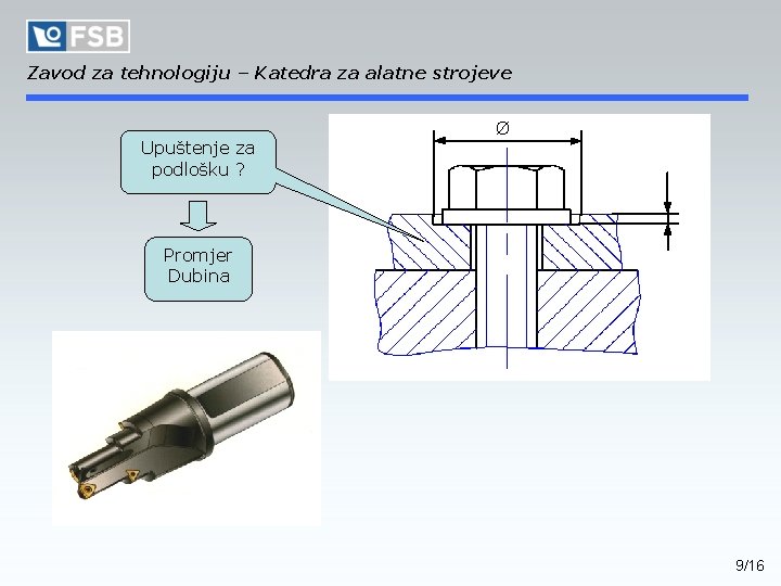 Zavod za tehnologiju – Katedra za alatne strojeve Upuštenje za podlošku ? Ø Promjer