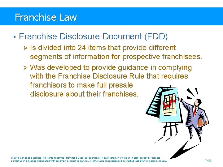 Franchise Law • Franchise Disclosure Document (FDD) Ø Is divided into 24 items that