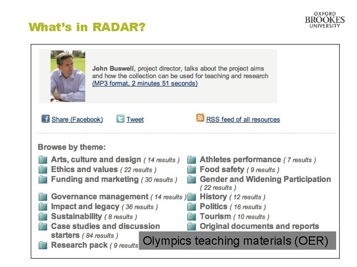 What’s in RADAR? Olympics teaching materials (OER) 
