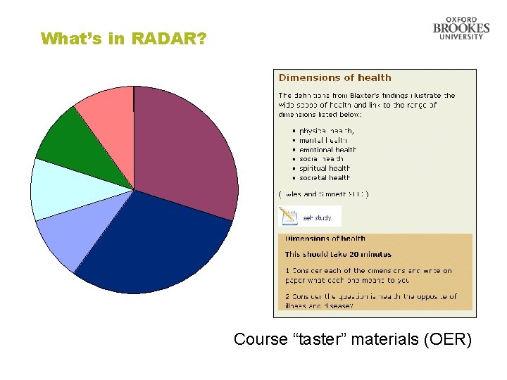 What’s in RADAR? Course “taster” materials (OER) 
