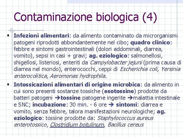 Contaminazione biologica (4) § Infezioni alimentari: da alimento contaminato da microrganismi patogeni riprodotti abbondantemente