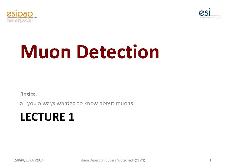 Muon Detection Basics, all you always wanted to know about muons LECTURE 1 ESIPAP,