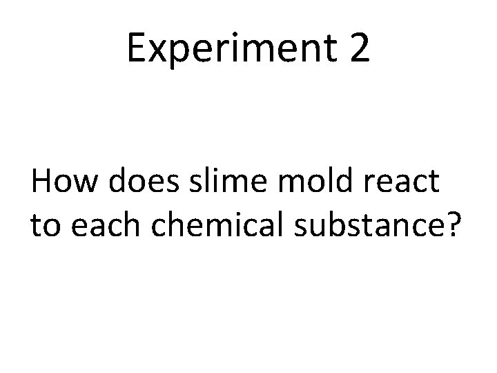 Experiment 2 How does slime mold react to each chemical substance? 