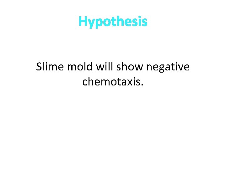 Hypothesis Slime mold will show negative chemotaxis. 