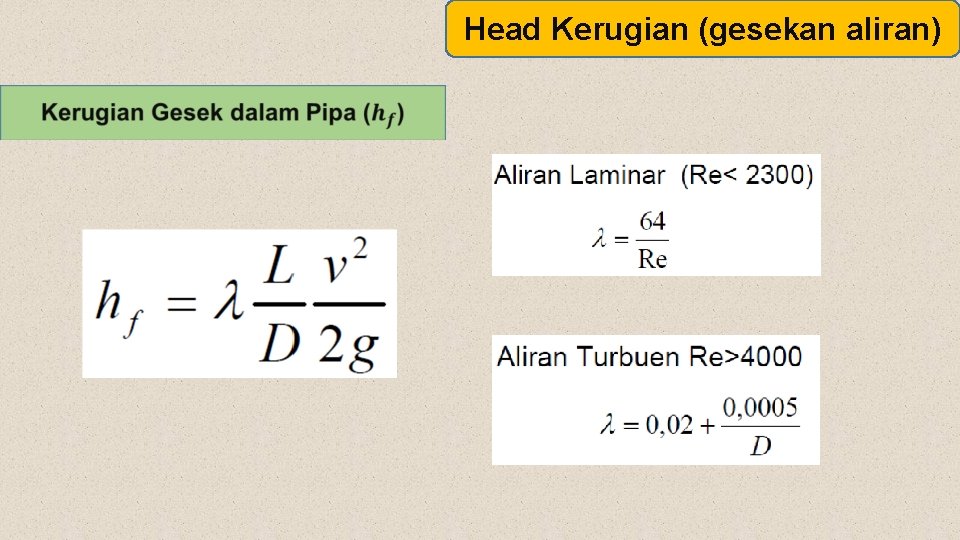 Head Kerugian (gesekan aliran) 