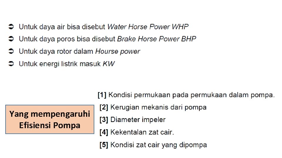 Yang mempengaruhi Efisiensi Pompa 