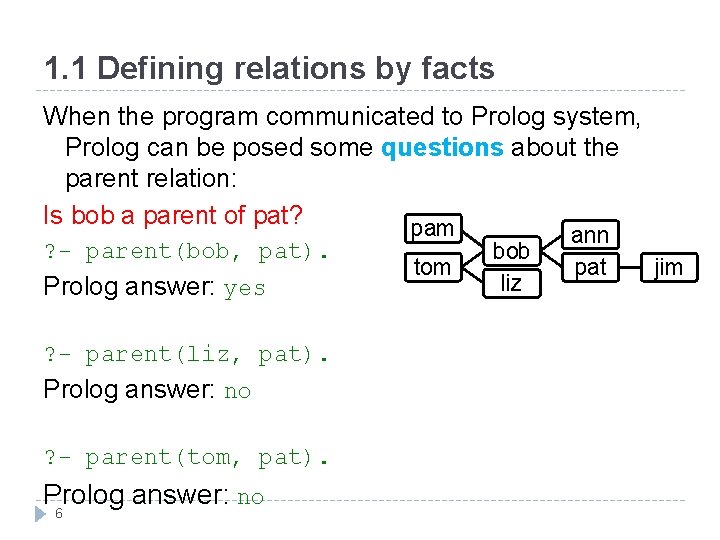 1. 1 Defining relations by facts When the program communicated to Prolog system, Prolog