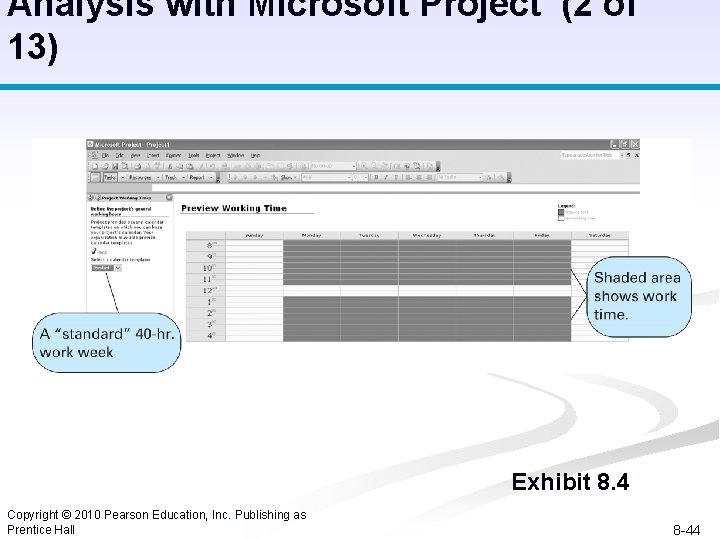 Analysis with Microsoft Project (2 of 13) Exhibit 8. 4 Copyright © 2010 Pearson