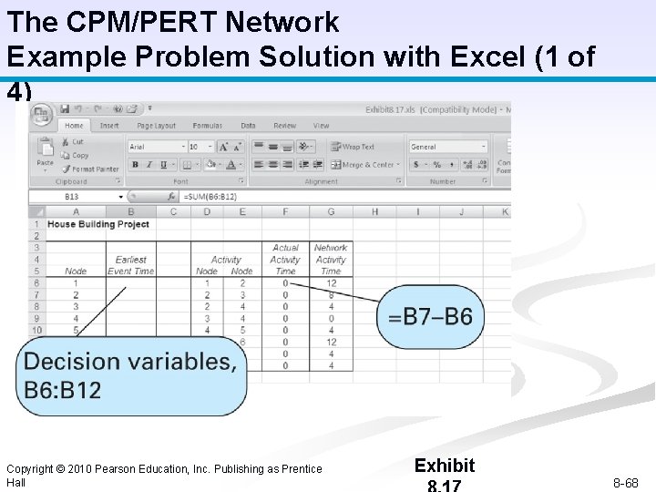 The CPM/PERT Network Example Problem Solution with Excel (1 of 4) B 6: B