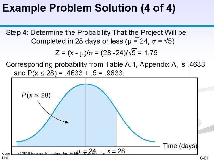 Example Problem Solution (4 of 4) Step 4: Determine the Probability That the Project