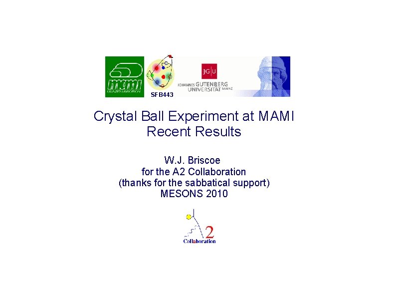 SFB 443 Crystal Ball Experiment at MAMI Recent Results W. J. Briscoe for the