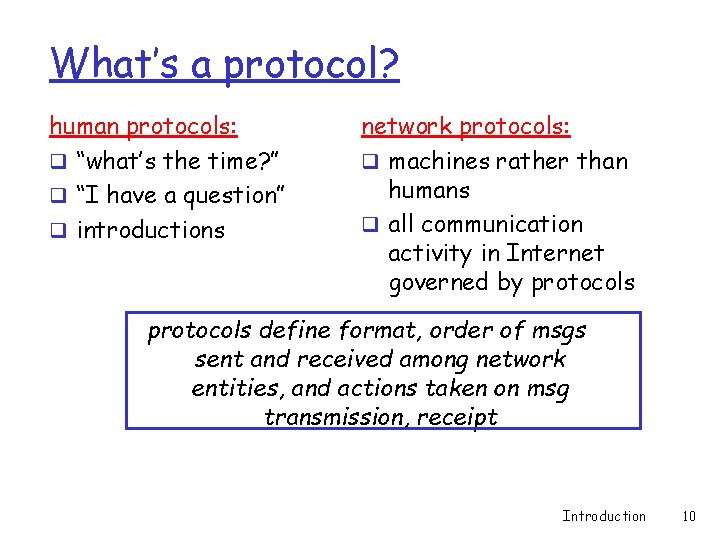 What’s a protocol? human protocols: q “what’s the time? ” q “I have a