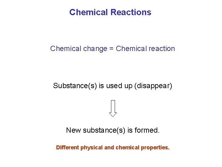 Chemical Reactions Chemical change = Chemical reaction Substance(s) is used up (disappear) New substance(s)
