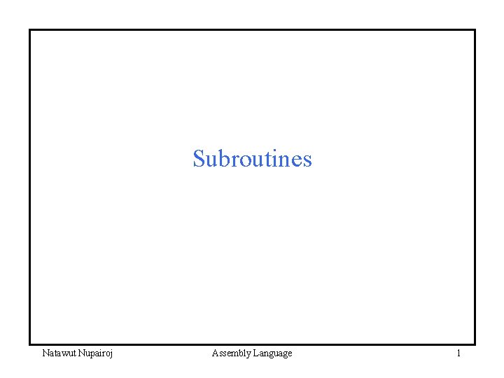 Subroutines Natawut Nupairoj Assembly Language 1 