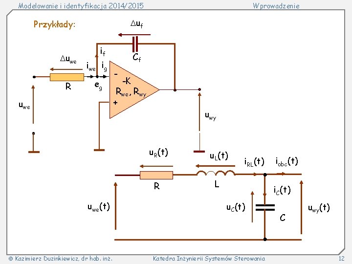 Modelowanie i identyfikacja 2014/2015 uf Przykłady: uwe R Wprowadzenie if iwe ig eg uwe(t)