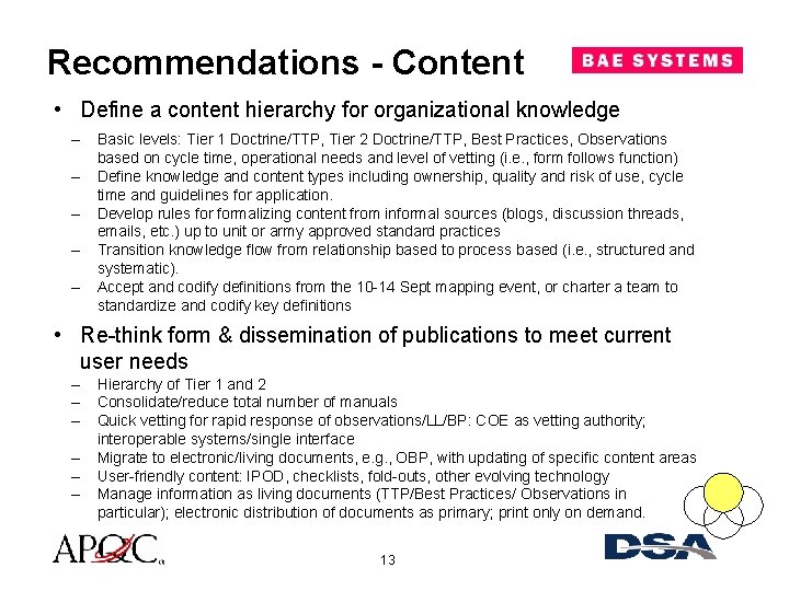 Recommendations - Content • Define a content hierarchy for organizational knowledge – – –