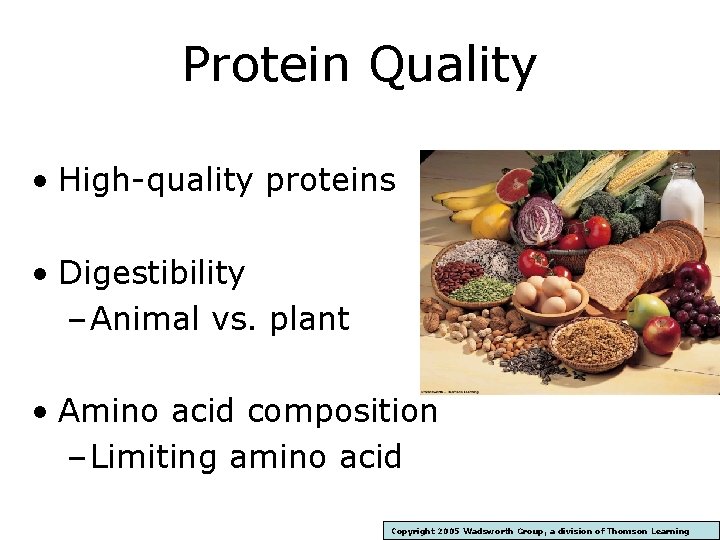 Protein Quality • High-quality proteins • Digestibility – Animal vs. plant • Amino acid