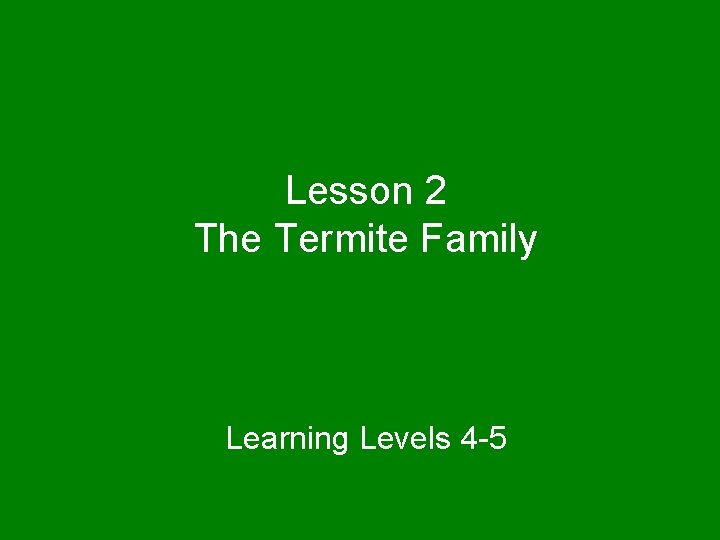 Lesson 2 The Termite Family Learning Levels 4 -5 