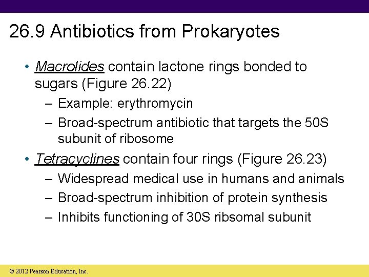 26. 9 Antibiotics from Prokaryotes • Macrolides contain lactone rings bonded to sugars (Figure