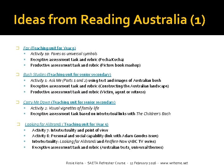 Ideas from Reading Australia (1) � Fox (Teaching unit for Year 9) Activity 10: Ideas from Reading Australia (1) � Fox (Teaching unit for Year 9) Activity 10: