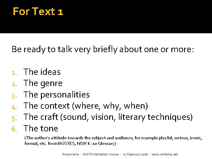 For Text 1 Be ready to talk very briefly about one or more: 1. For Text 1 Be ready to talk very briefly about one or more: 1.