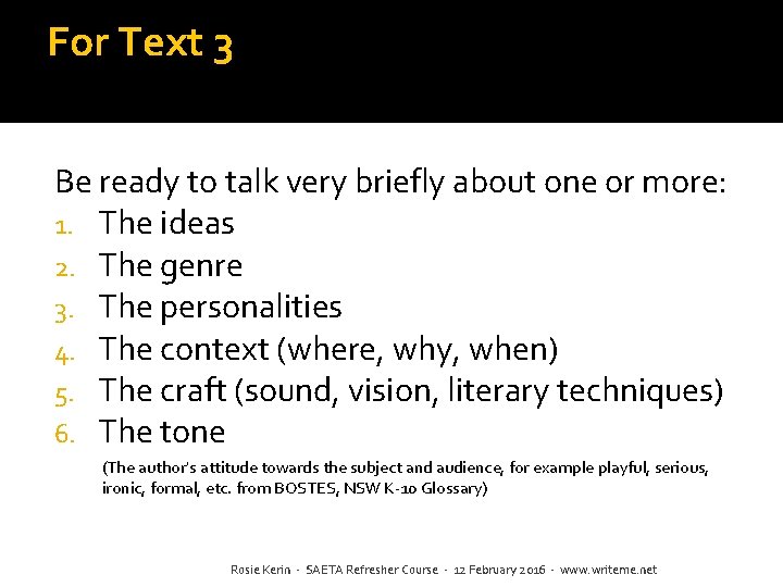 For Text 3 Be ready to talk very briefly about one or more: 1. For Text 3 Be ready to talk very briefly about one or more: 1.