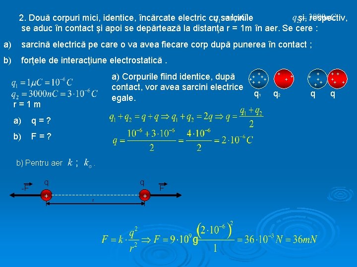 2. Două corpuri mici, identice, încărcate electric cu sarcinile şi, respectiv, se aduc în