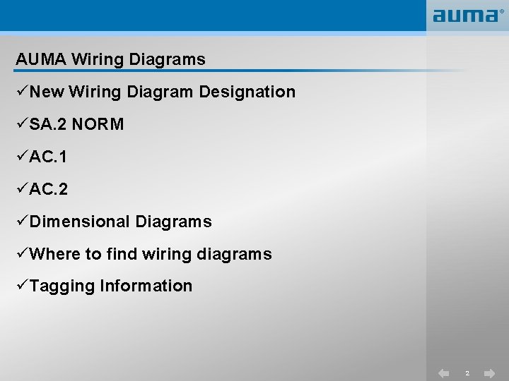 AUMA Wiring Diagrams üNew Wiring Diagram Designation üSA. 2 NORM üAC. 1 üAC. 2