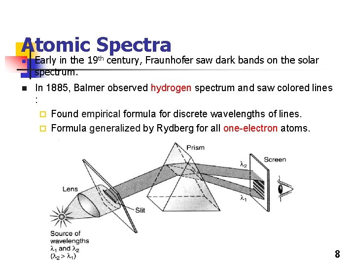 Atomic Spectra n n Early in the 19 th century, Fraunhofer saw dark bands Atomic Spectra n n Early in the 19 th century, Fraunhofer saw dark bands