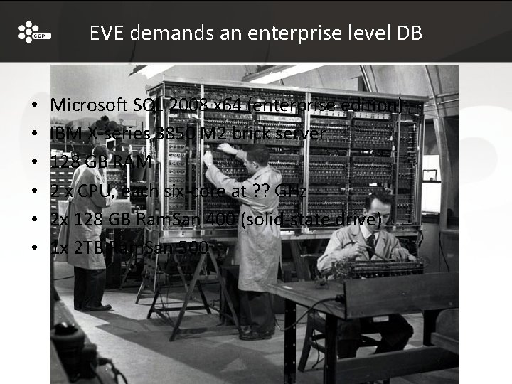 EVE demands an enterprise level DB • • • Microsoft SQL 2008 x 64