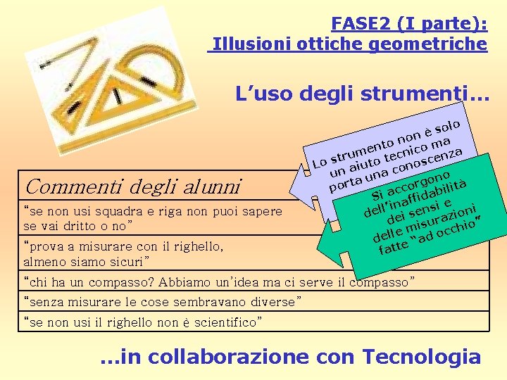 FASE 2 (I parte): Illusioni ottiche geometriche L’uso degli strumenti. . . Commenti degli