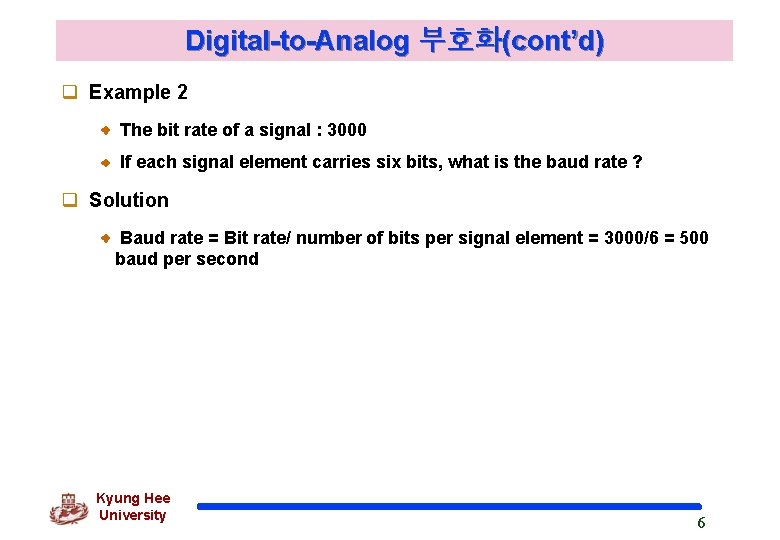 Digital-to-Analog 부호화(cont’d) q Example 2 The bit rate of a signal : 3000 If