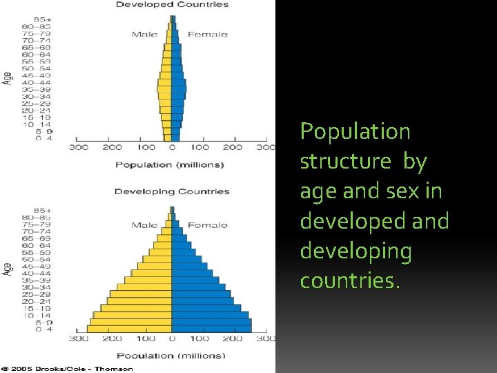 Population structure by age and sex in developed and developing countries. Population structure by age and sex in developed and developing countries.
