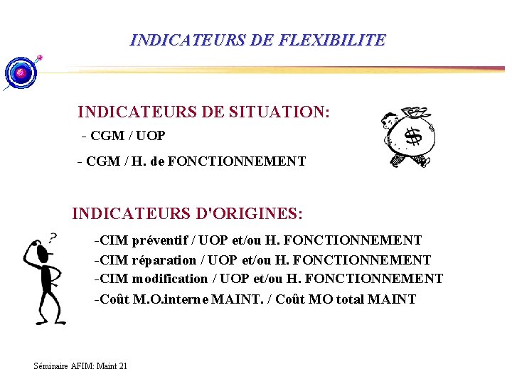 INDICATEURS DE FLEXIBILITE INDICATEURS DE SITUATION: - CGM / UOP - CGM / H.