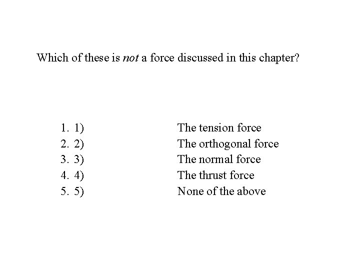 Which of these is not a force discussed in this chapter? 1. 2. 3.